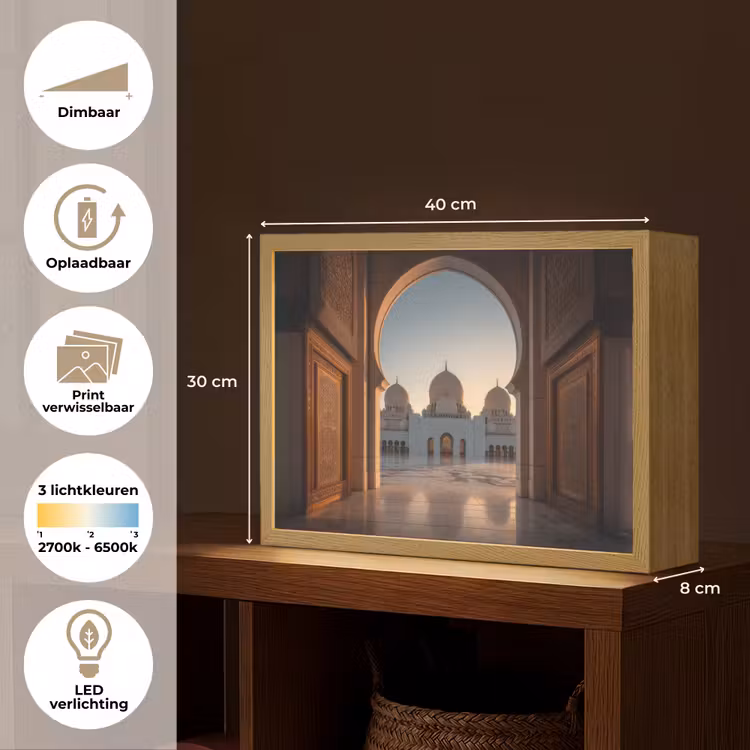 Lightbox - Wandlamp - Zonsopkomst - Witte koepels - Plein - Moskee — 10