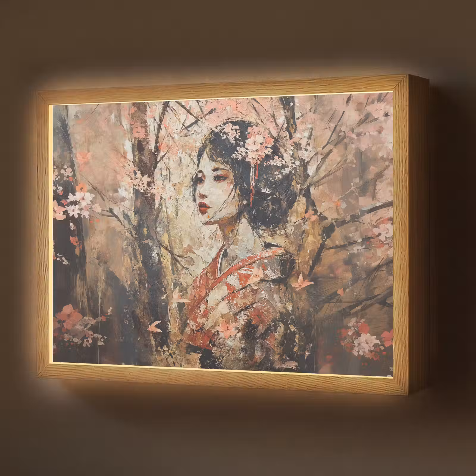 Lightbox - Wandlamp - Kimono - Vrouw - kersenbomen — 1