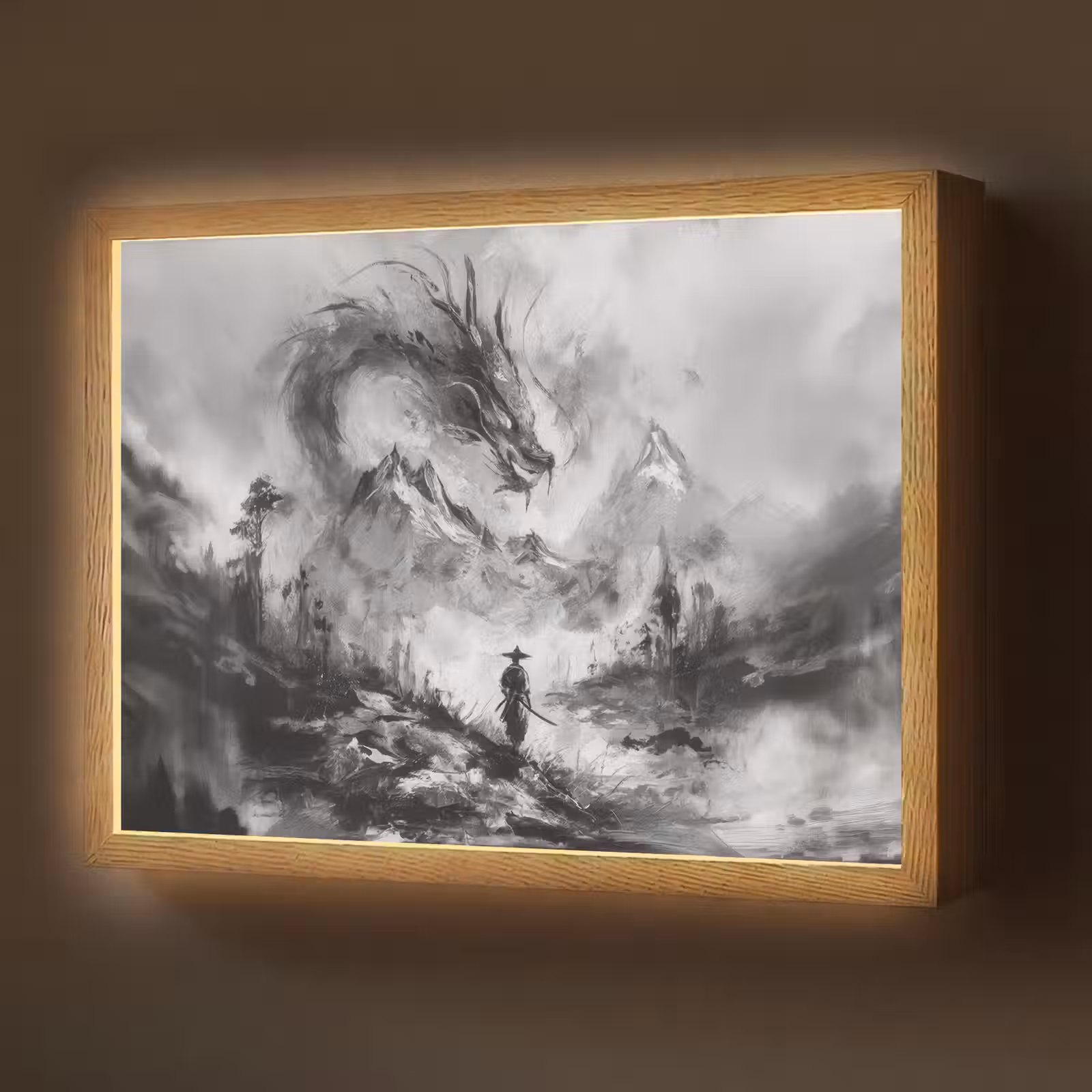 Lightbox - Wandlamp - Krijger - Draak - Grijs — 1