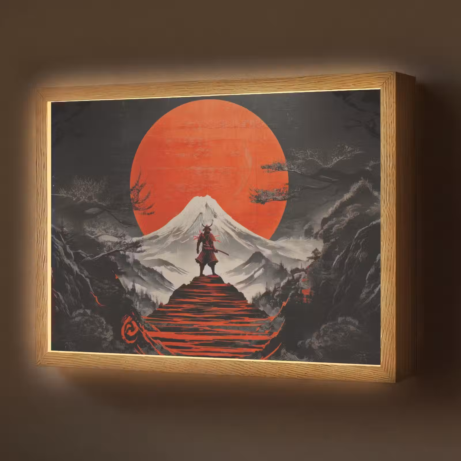 Lightbox - Wandlamp - Krijger - Rode trappen - Zon - Berg — 1