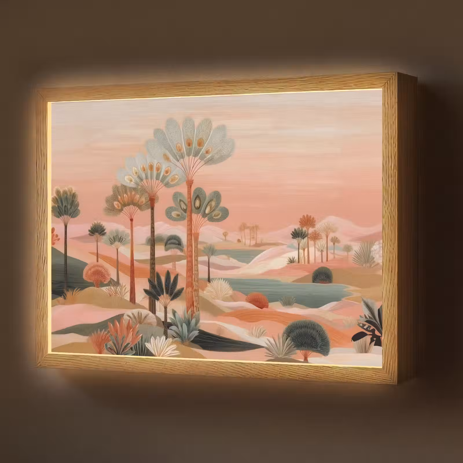 Lightbox - Wandlamp - Roze landschap - Palmen - Water — 1