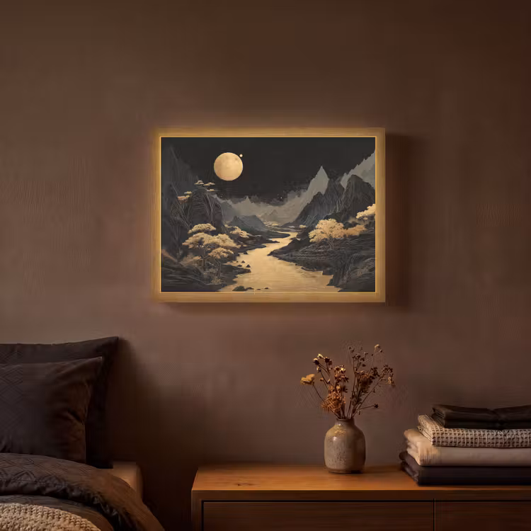 Lightbox - Wandlamp - Gouden rivier - Bergen - Maan - Sterrenhemel — 3