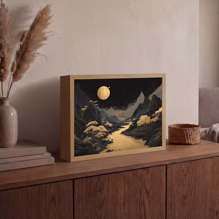 Lightbox - Wandlamp - Gouden rivier - Bergen - Maan - Sterrenhemel — 4