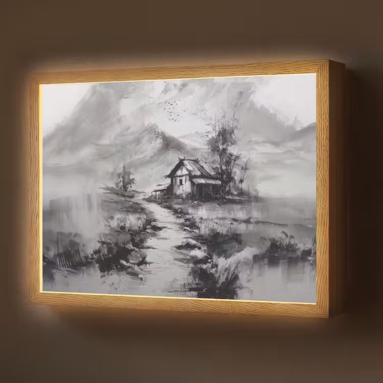 Lightbox - Wandlamp - Hut - Grijs - Bergen - Mistig — 1