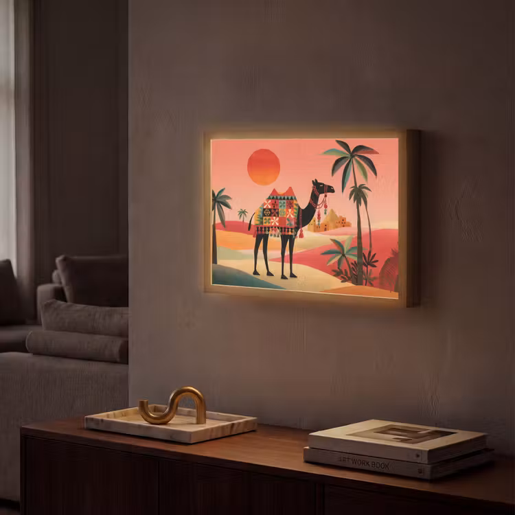 Lightbox - Wandlamp - Kameel - Gekleurd tapijt - Duinen - Rode zon — 2
