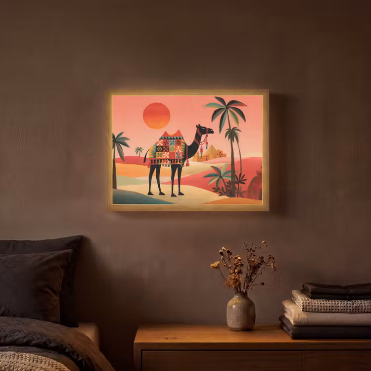Lightbox - Wandlamp - Kameel - Gekleurd tapijt - Duinen - Rode zon — 3
