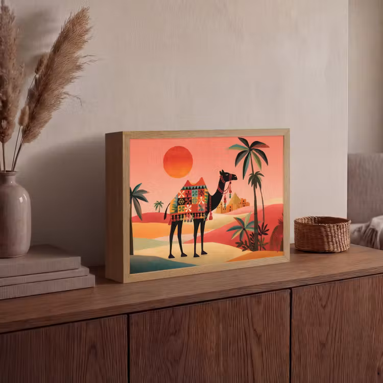 Lightbox - Wandlamp - Kameel - Gekleurd tapijt - Duinen - Rode zon — 4