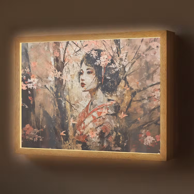 Lightbox - Wandlamp - Kimono - Vrouw - kersenbomen — 1