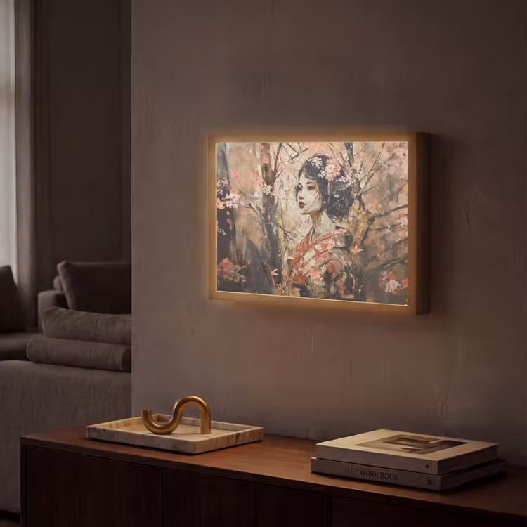Lightbox - Wandlamp - Kimono - Vrouw - kersenbomen — 2