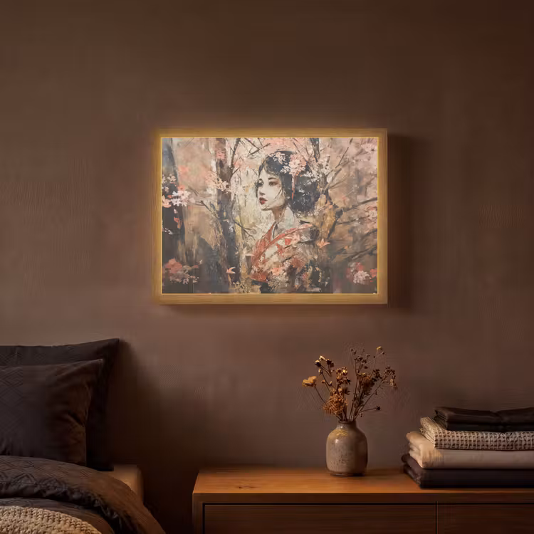Lightbox - Wandlamp - Kimono - Vrouw - kersenbomen — 3