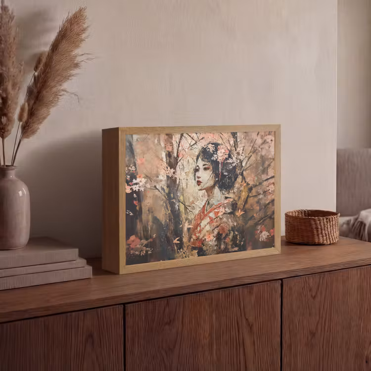 Lightbox - Wandlamp - Kimono - Vrouw - kersenbomen — 4