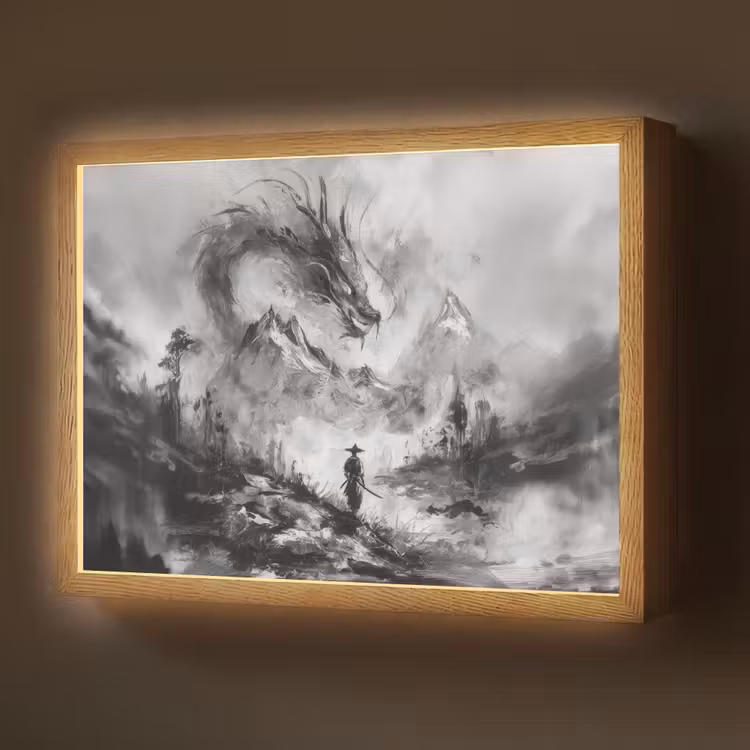 Lightbox - Wandlamp - Krijger - Draak - Grijs — 1