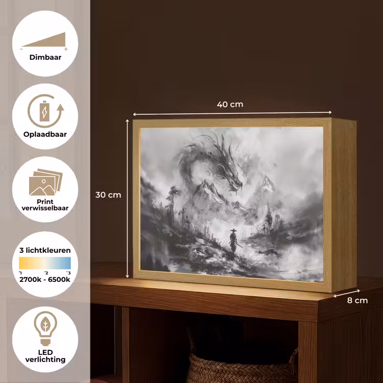 Lightbox - Wandlamp - Krijger - Draak - Grijs — 10