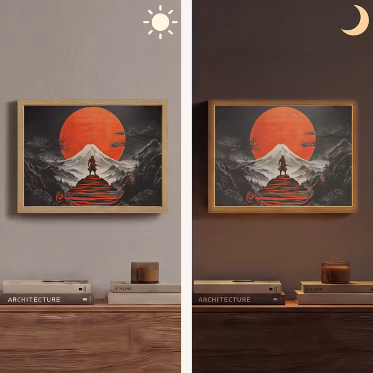 Lightbox - Wandlamp - Krijger - Rode trappen - Zon - Berg — 6