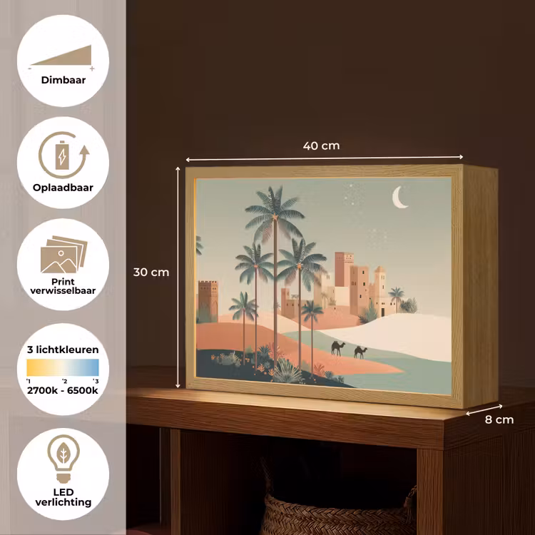 Lightbox - Wandlamp - Nachtlandschap - Kamelen - Sterren - zandduinden — 10