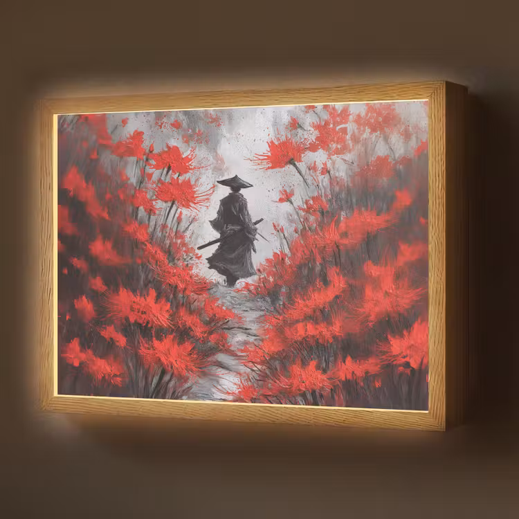 Lightbox - Wandlamp - Rode bloemen - mistig - Man — 1
