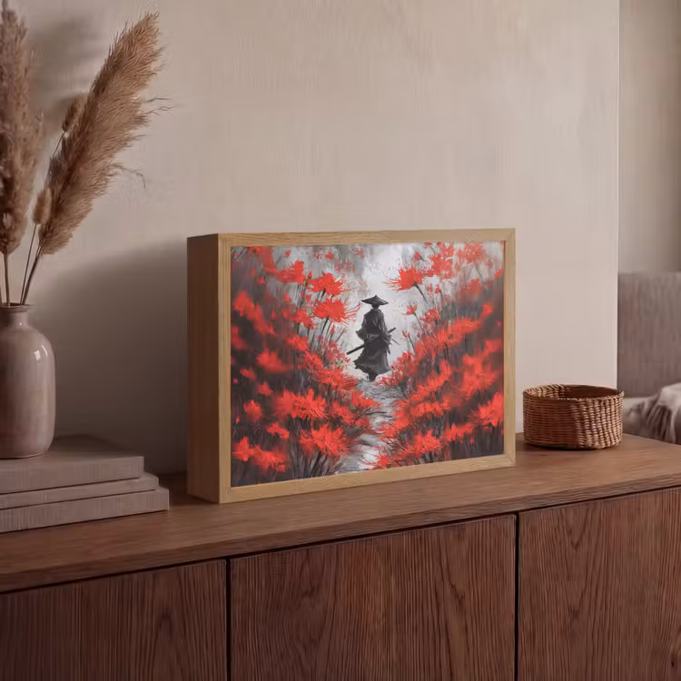 Lightbox - Wandlamp - Rode bloemen - mistig - Man — 4