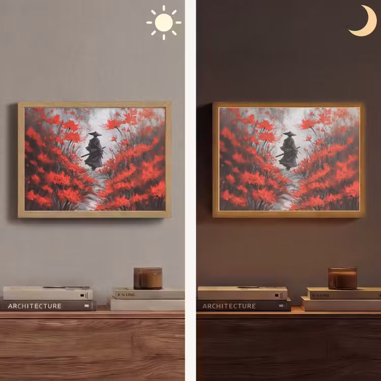 Lightbox - Wandlamp - Rode bloemen - mistig - Man — 6