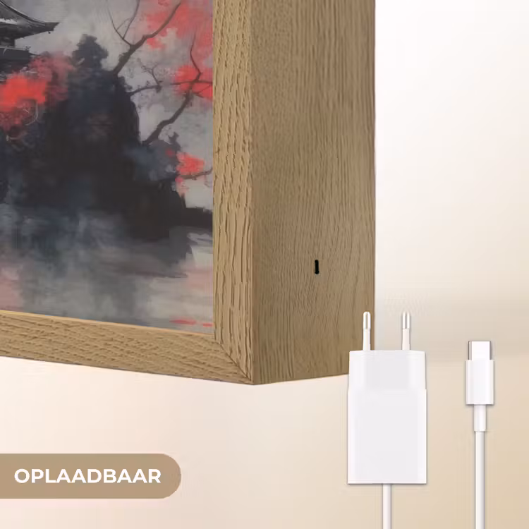 Lightbox - Wandlamp - Rode zon - Rivier - brug - Bomen — 7