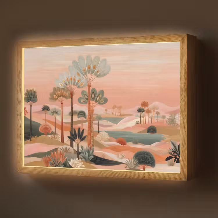 Lightbox - Wandlamp - Roze landschap - Palmen - Water — 1
