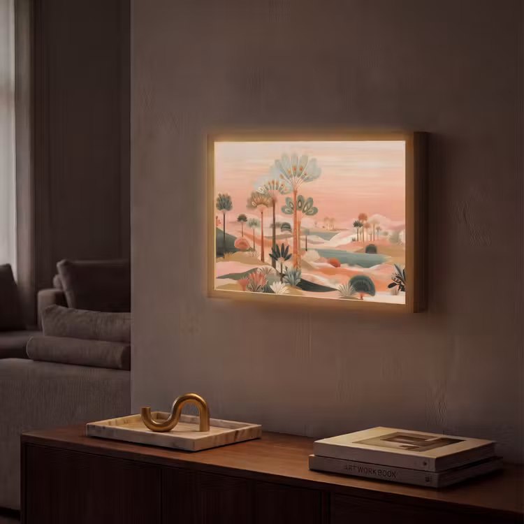 Lightbox - Wandlamp - Roze landschap - Palmen - Water — 2