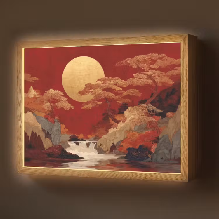 Lightbox - Wandlamp - Volle maan - Landschap - Waterval — 1
