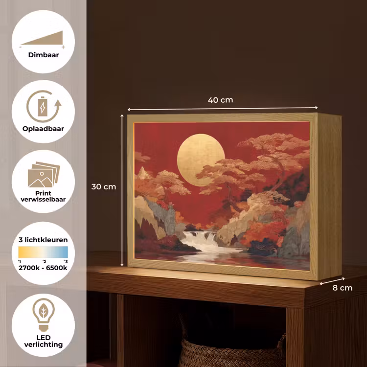 Lightbox - Wandlamp - Volle maan - Landschap - Waterval — 10