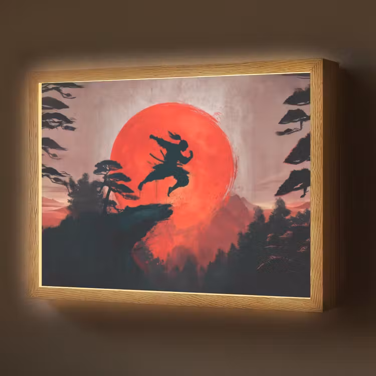 Lightbox - Wandlamp - Zon - Krijger - Bomen - Bergen — 1