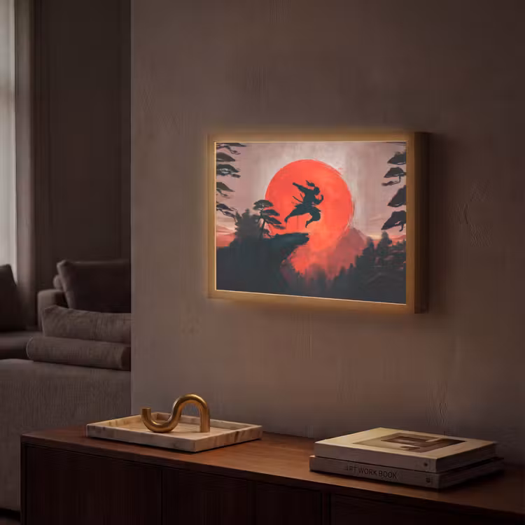 Lightbox - Wandlamp - Zon - Krijger - Bomen - Bergen — 2