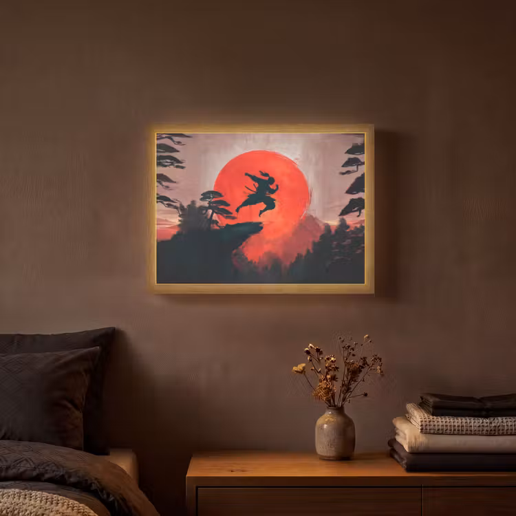 Lightbox - Wandlamp - Zon - Krijger - Bomen - Bergen — 3