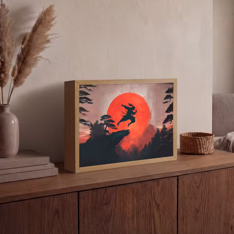 Lightbox - Wandlamp - Zon - Krijger - Bomen - Bergen — 4