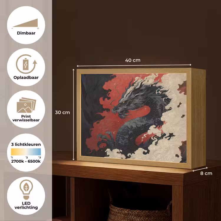 Lightbox - Wandlamp - Zwarte draak - Rookwolken - Rood — 10
