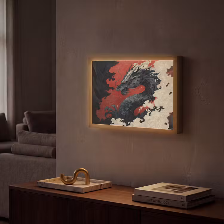 Lightbox - Wandlamp - Zwarte draak - Rookwolken - Rood — 2
