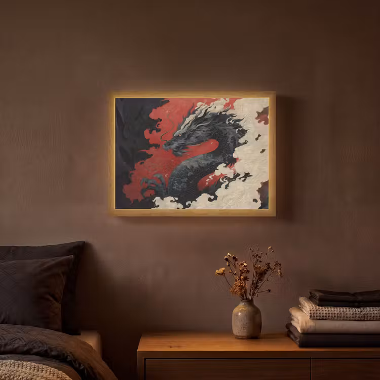 Lightbox - Wandlamp - Zwarte draak - Rookwolken - Rood — 3