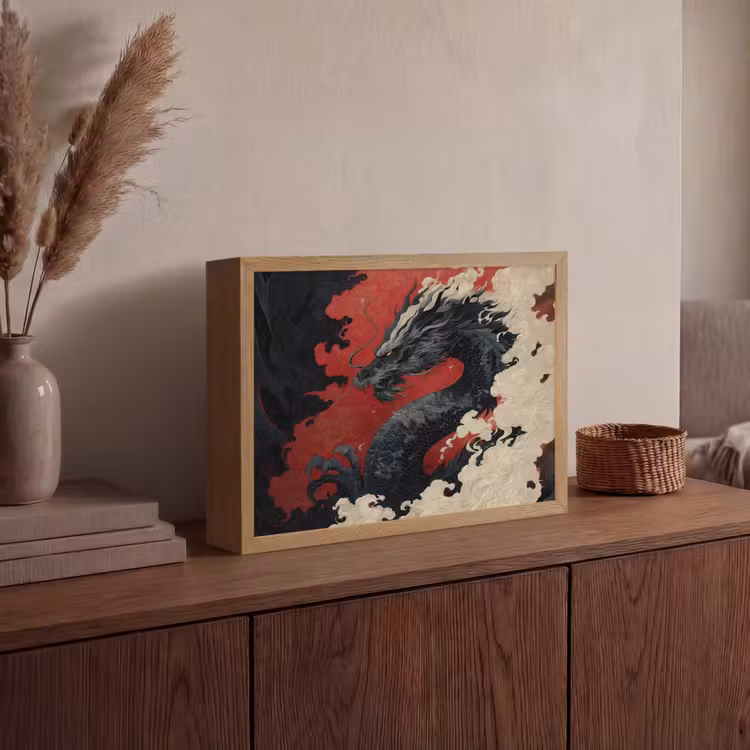Lightbox - Wandlamp - Zwarte draak - Rookwolken - Rood — 4