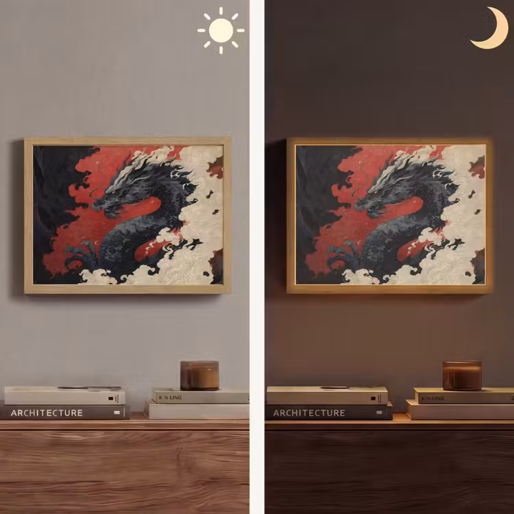 Lightbox - Wandlamp - Zwarte draak - Rookwolken - Rood — 6