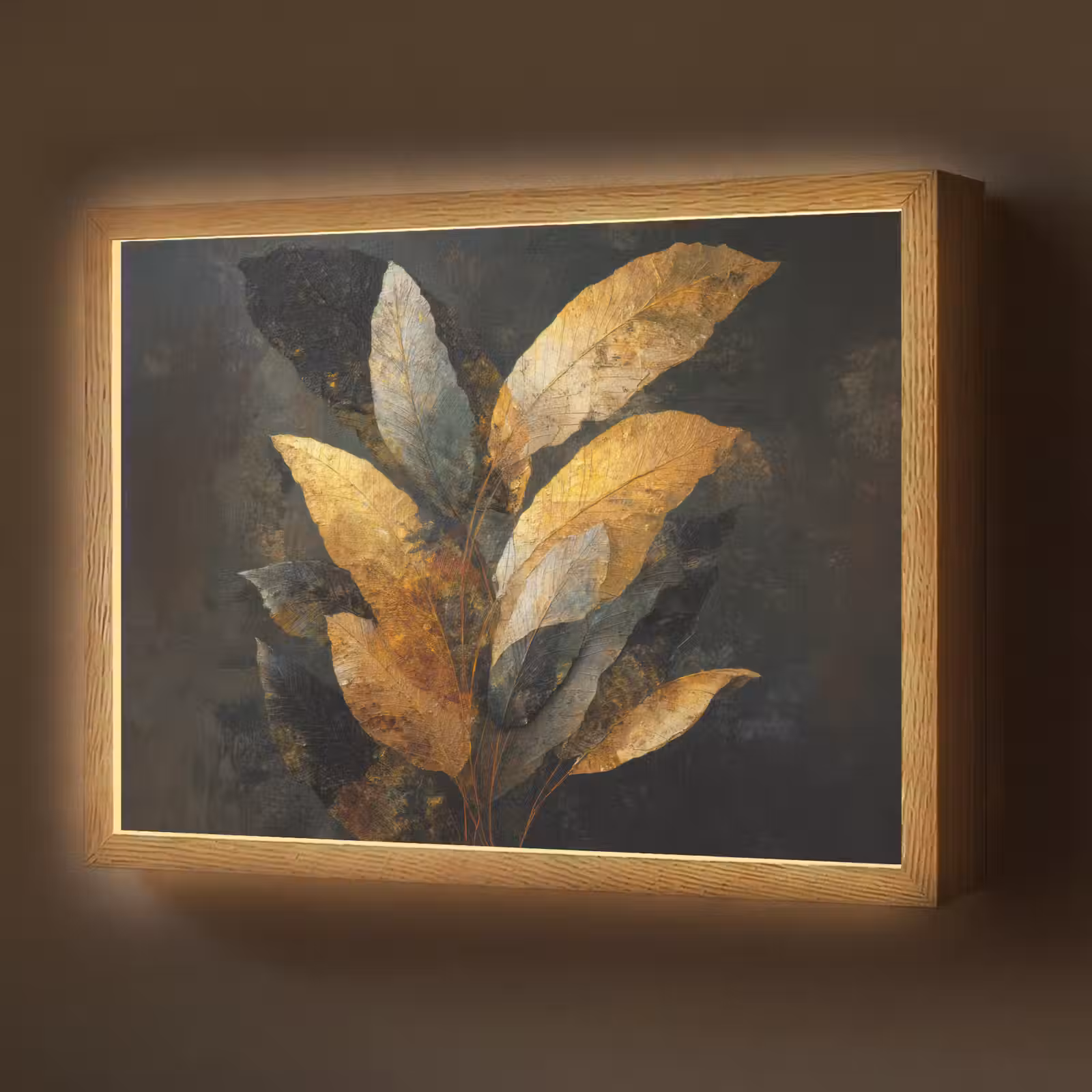 Lightbox - Wandlamp - Gouden Bladcompositie – Botanische Luxe — 1