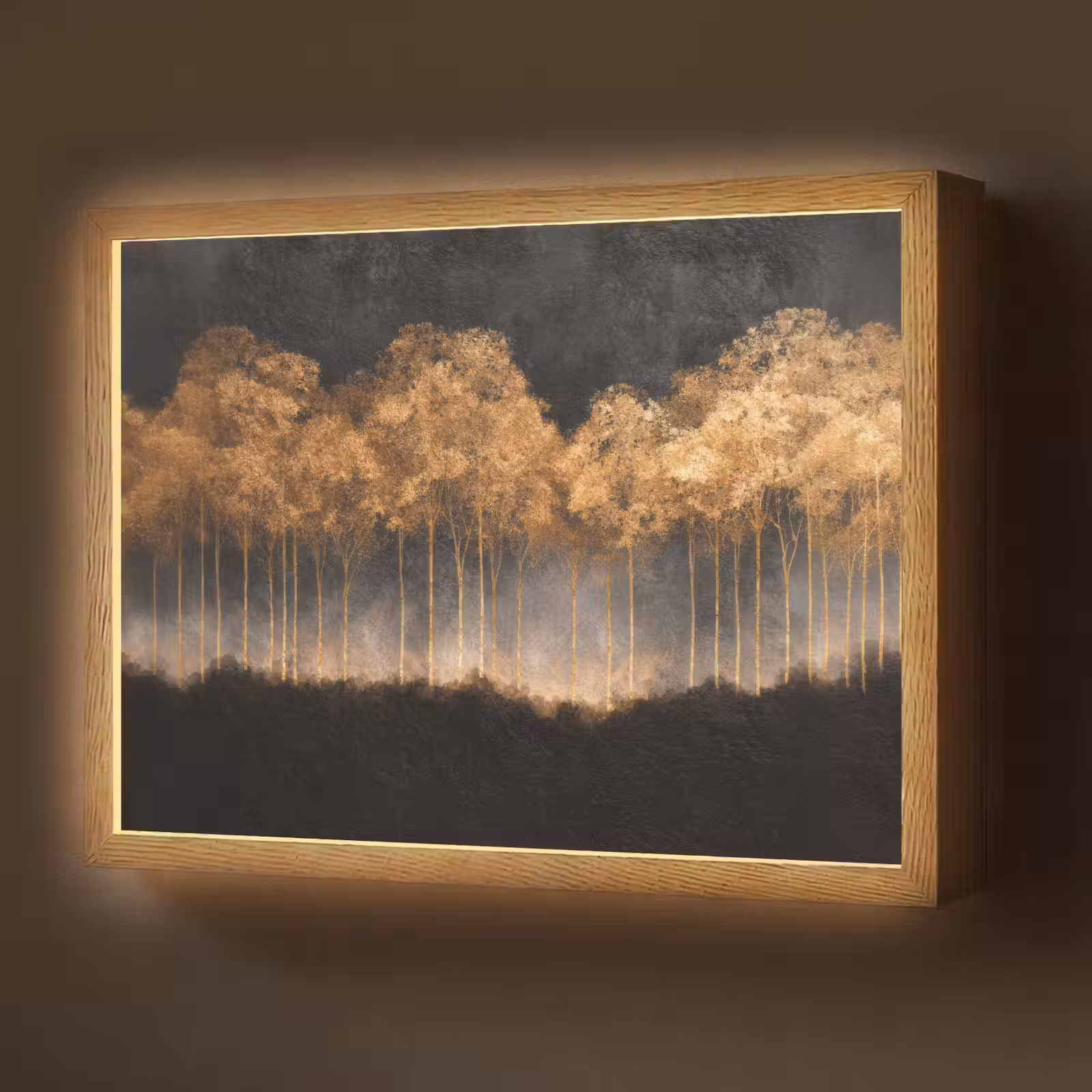 Lightbox - Wandlamp - Gouden Bomen in Mistig Landschap — 1