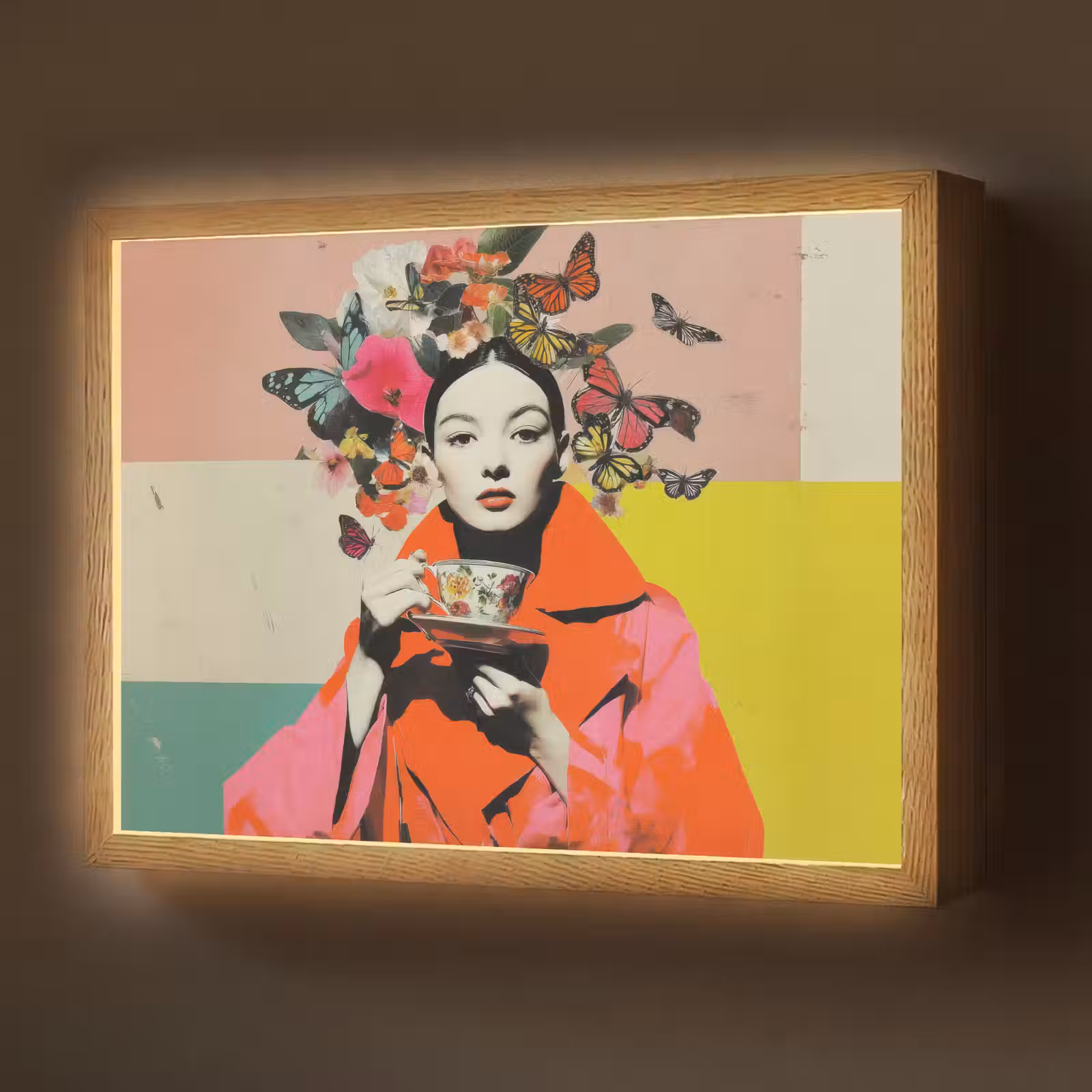 Lightbox - Wandlamp - Retro - Vrouw - Kopje - Vlinders — 1