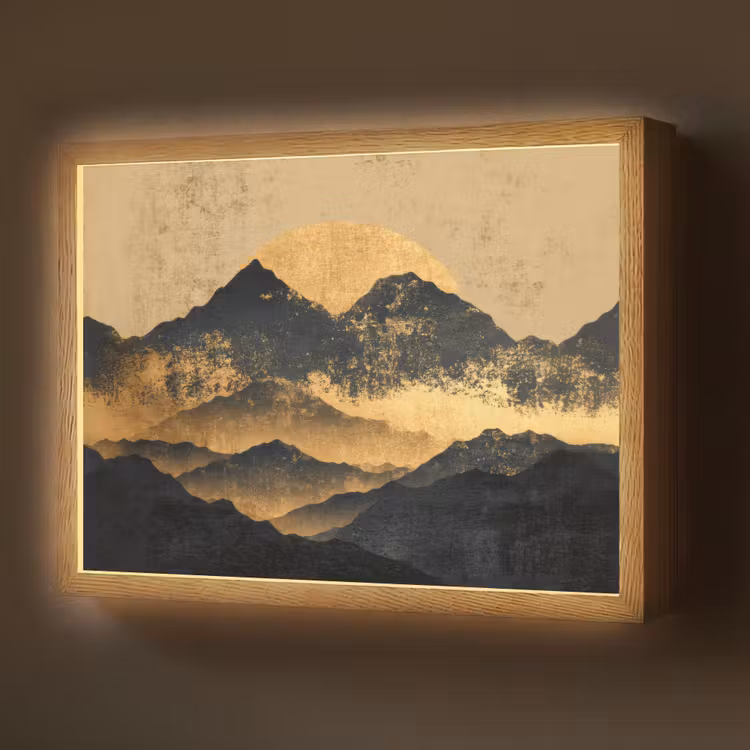 Lightbox - Wandlamp - Gouden Bergen bij Maanlicht — 1