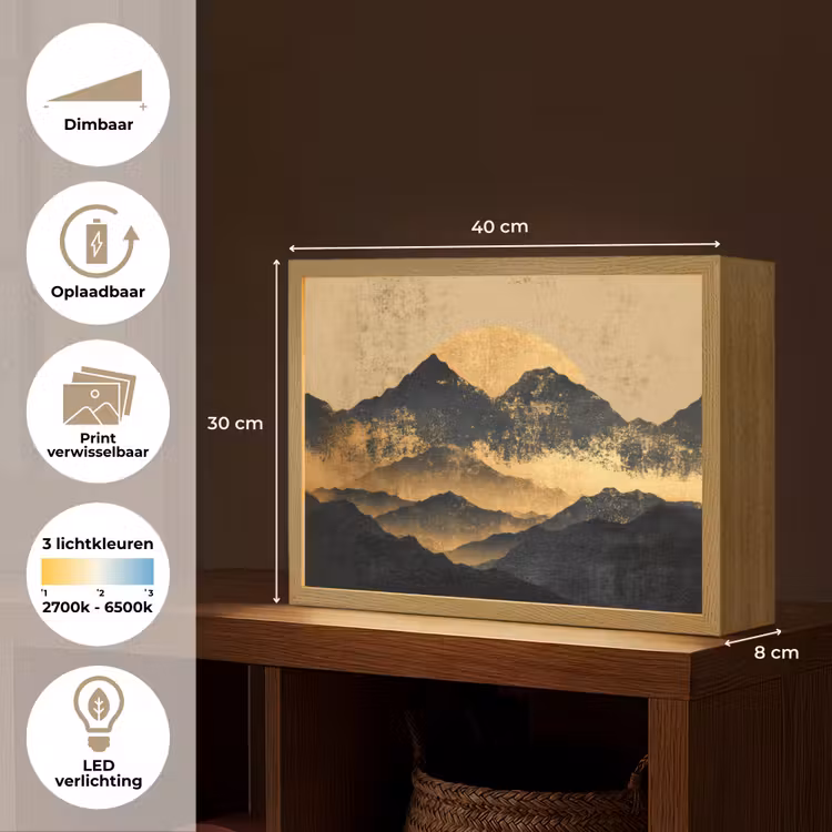 Lightbox - Wandlamp - Gouden Bergen bij Maanlicht — 10