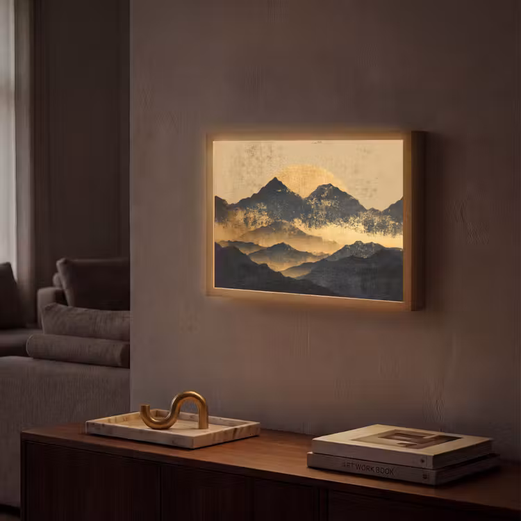 Lightbox - Wandlamp - Gouden Bergen bij Maanlicht — 2