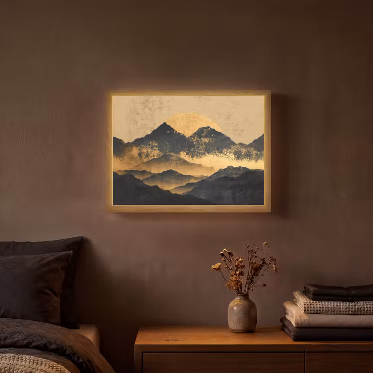 Lightbox - Wandlamp - Gouden Bergen bij Maanlicht — 3