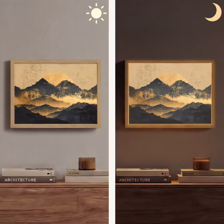 Lightbox - Wandlamp - Gouden Bergen bij Maanlicht — 6