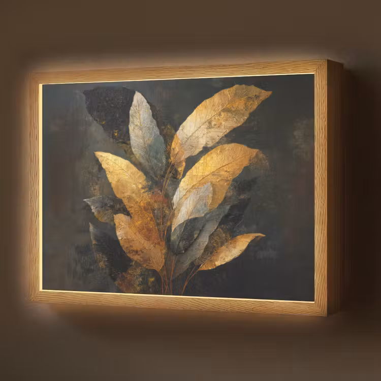 Lightbox - Wandlamp - Gouden Bladcompositie – Botanische Luxe — 1