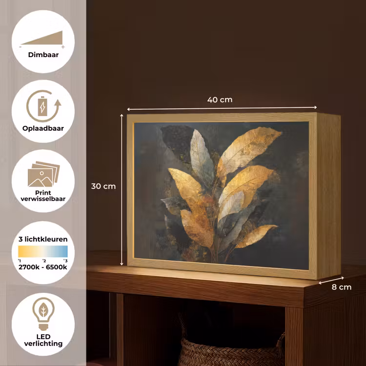 Lightbox - Wandlamp - Gouden Bladcompositie – Botanische Luxe — 10