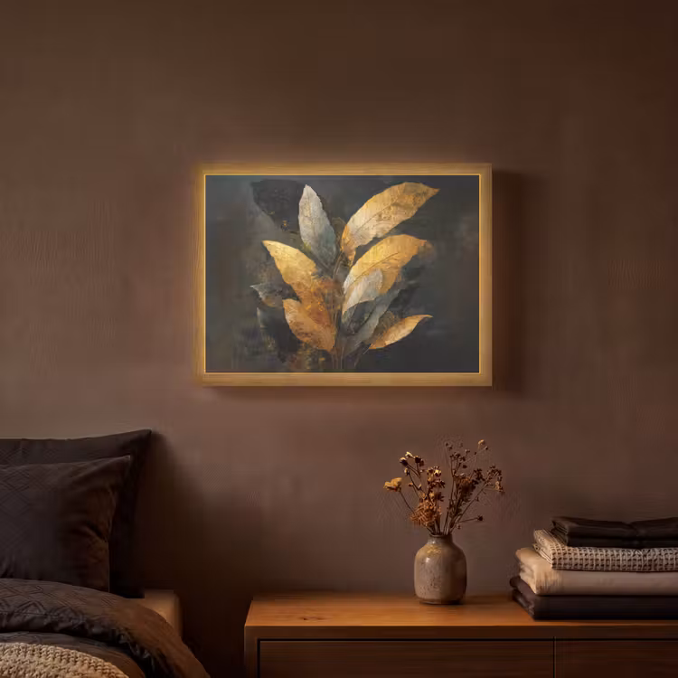 Lightbox - Wandlamp - Gouden Bladcompositie – Botanische Luxe — 3