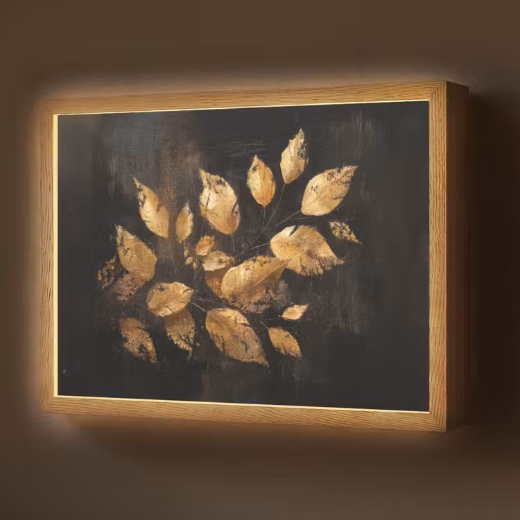 Lightbox - Wandlamp - Gouden Bladeren op Donkere Achtergrond — 1