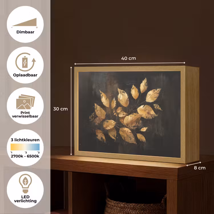 Lightbox - Wandlamp - Gouden Bladeren op Donkere Achtergrond — 10