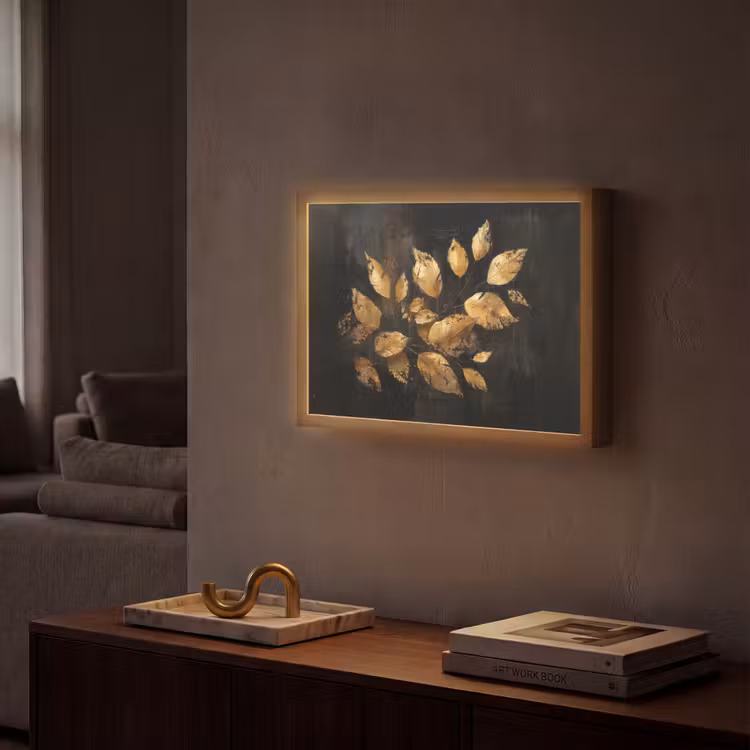 Lightbox - Wandlamp - Gouden Bladeren op Donkere Achtergrond — 2